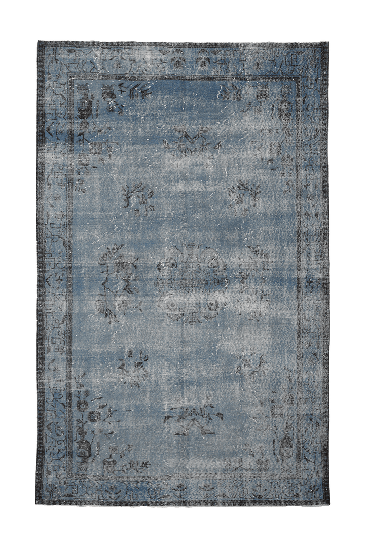 Vintage Manisa Turkish Area Rug 6x10 ft — Blue & Gray Floral