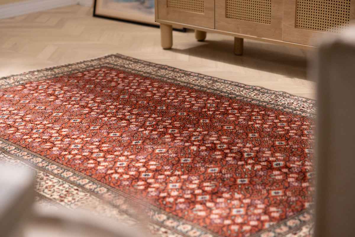Vintage Kayseri Turkish Area Rug 4x7 ft — Red Floral