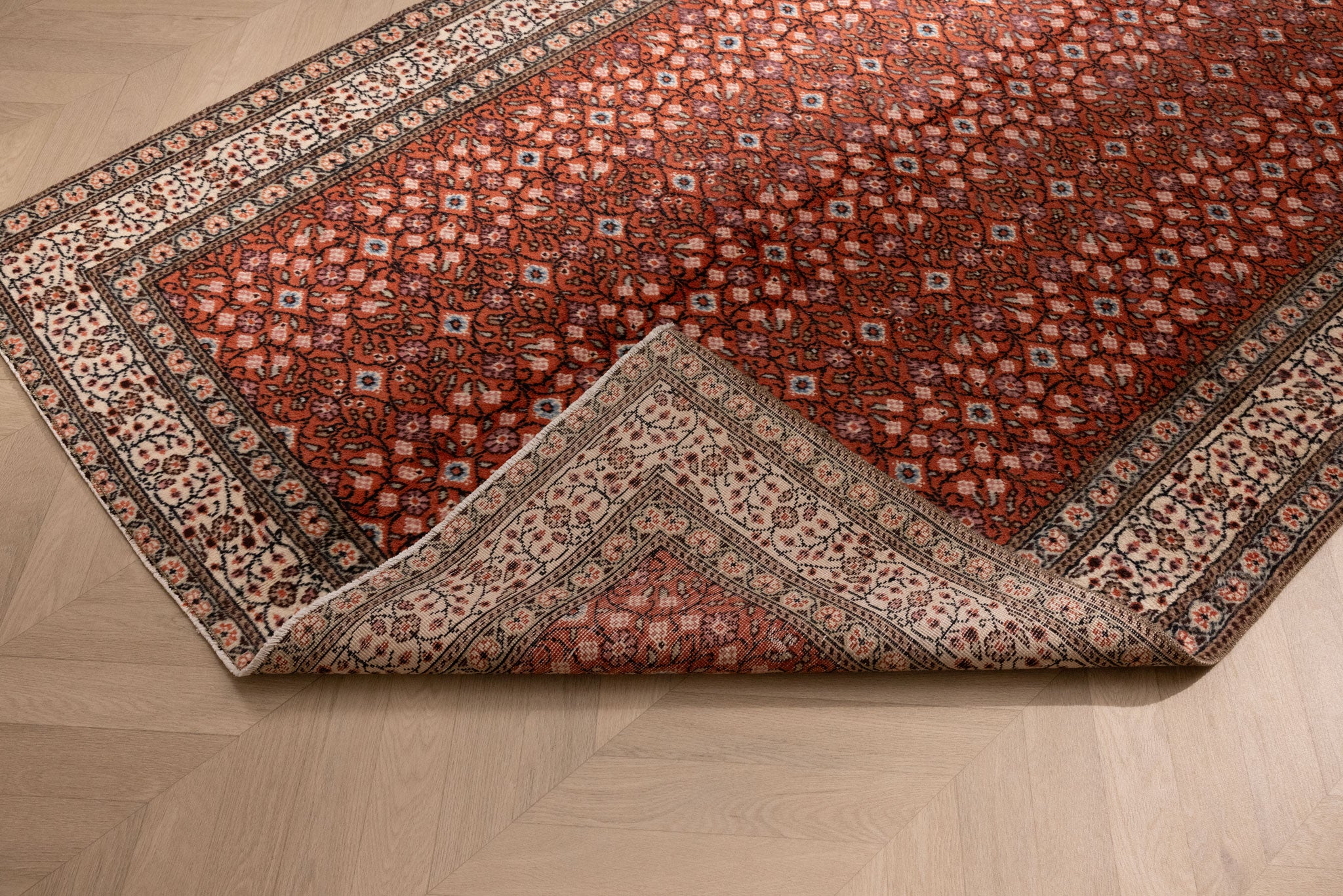 Vintage Kayseri Turkish Area Rug 4x7 ft — Red Floral