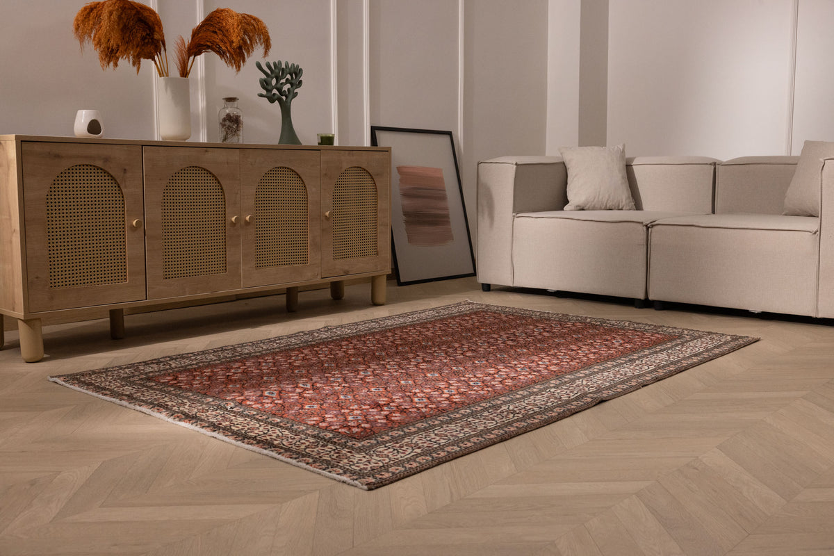 Vintage Kayseri Turkish Area Rug 4x7 ft — Red Floral