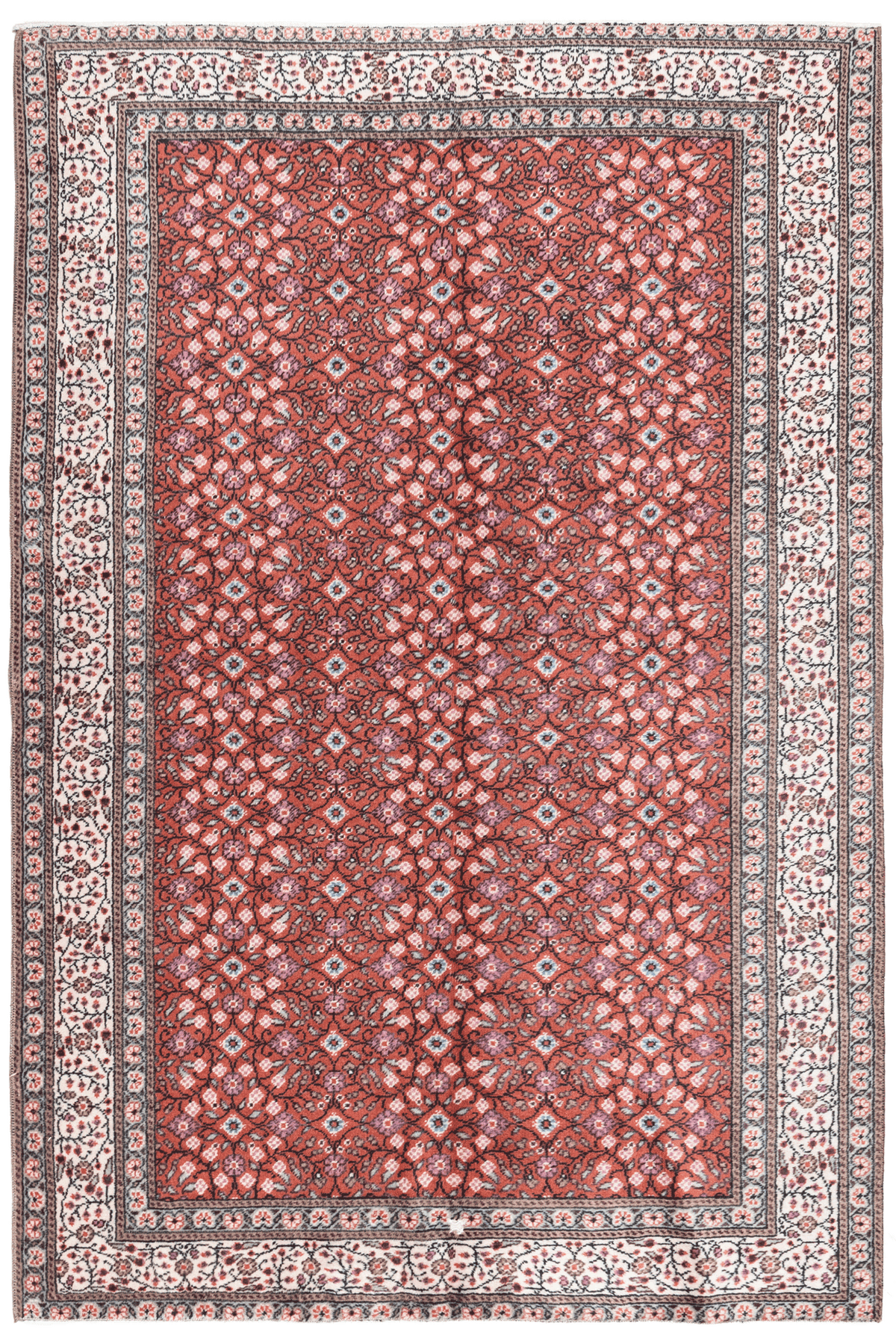 Vintage Kayseri Turkish Area Rug 4x7 ft — Red Floral