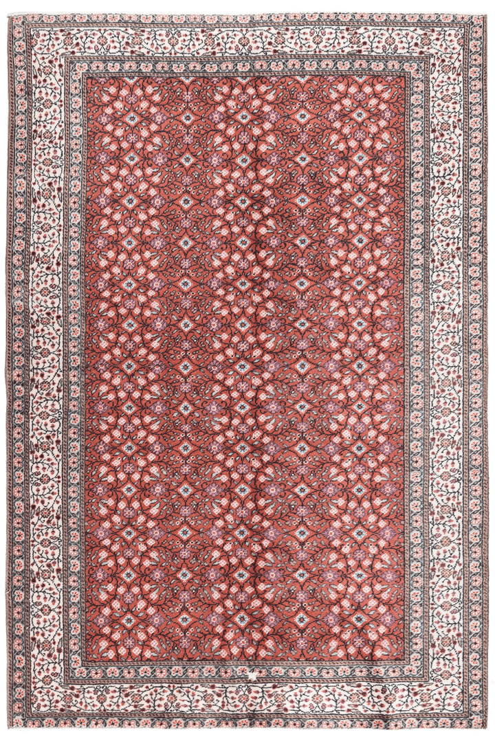 Vintage Kayseri Turkish Area Rug 4x7 ft — Red Floral