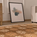 Vintage Kars Turkish runner rug in brown and beige with geometric patterns, handwoven from wool and cotton.