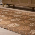 Handwoven vintage Kars runner rug in brown and beige with geometric patterns, crafted from wool and cotton.