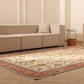 Vintage Isparta Turkish Area Rug 7x11 ft — Beige & Red Floral