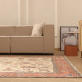 Vintage Isparta Turkish Area Rug 7x11 ft — Beige & Red Floral