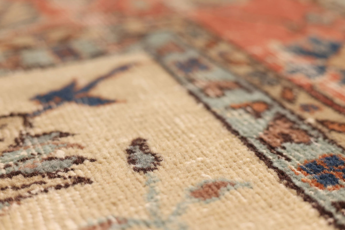 Vintage Isparta Turkish Area Rug 7x11 ft — Beige & Red Floral