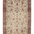 Vintage Isparta Turkish Area Rug 7x11 ft — Beige & Red Floral