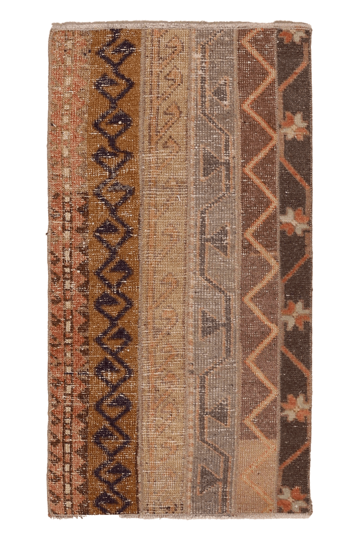 Vintage Malatya Turkish Doormat 1x3 ft — Brown & Beige Geometric
