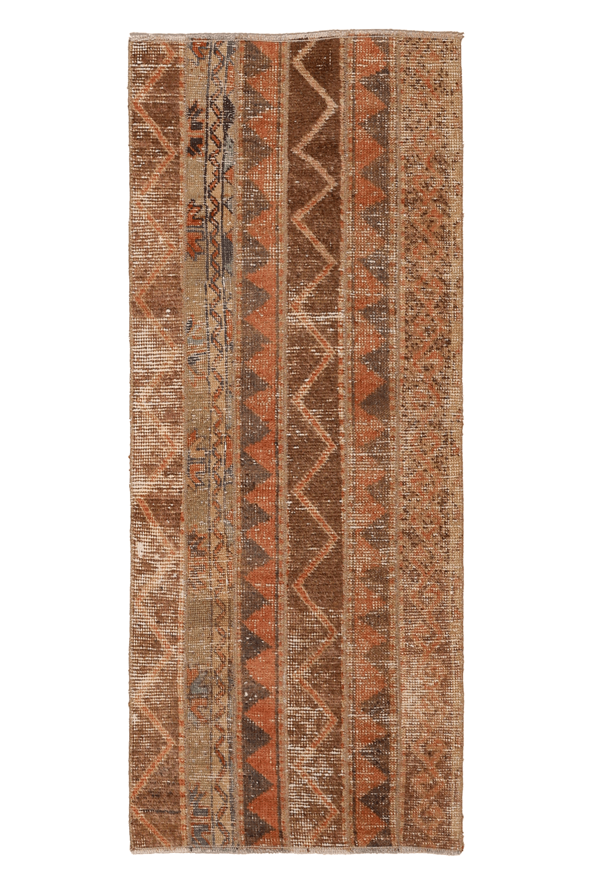 Vintage Malatya Turkish Runner Rug 2x5 ft — Brown & Orange Patchwork