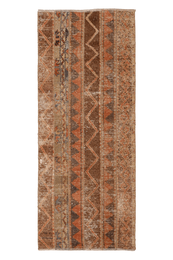 Vintage Malatya Turkish Runner Rug 2x5 ft — Brown & Orange Patchwork