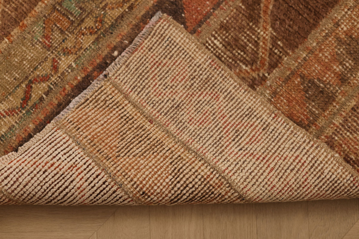 Vintage Malatya Turkish Runner Rug 2x5 ft — Brown & Orange Patchwork