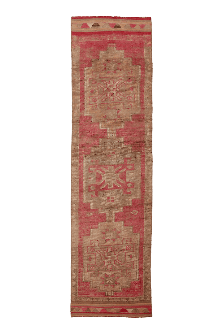 Vintage Southeastern Persian Style Runner Rug 3x11 ft — Red & Beige Geometric