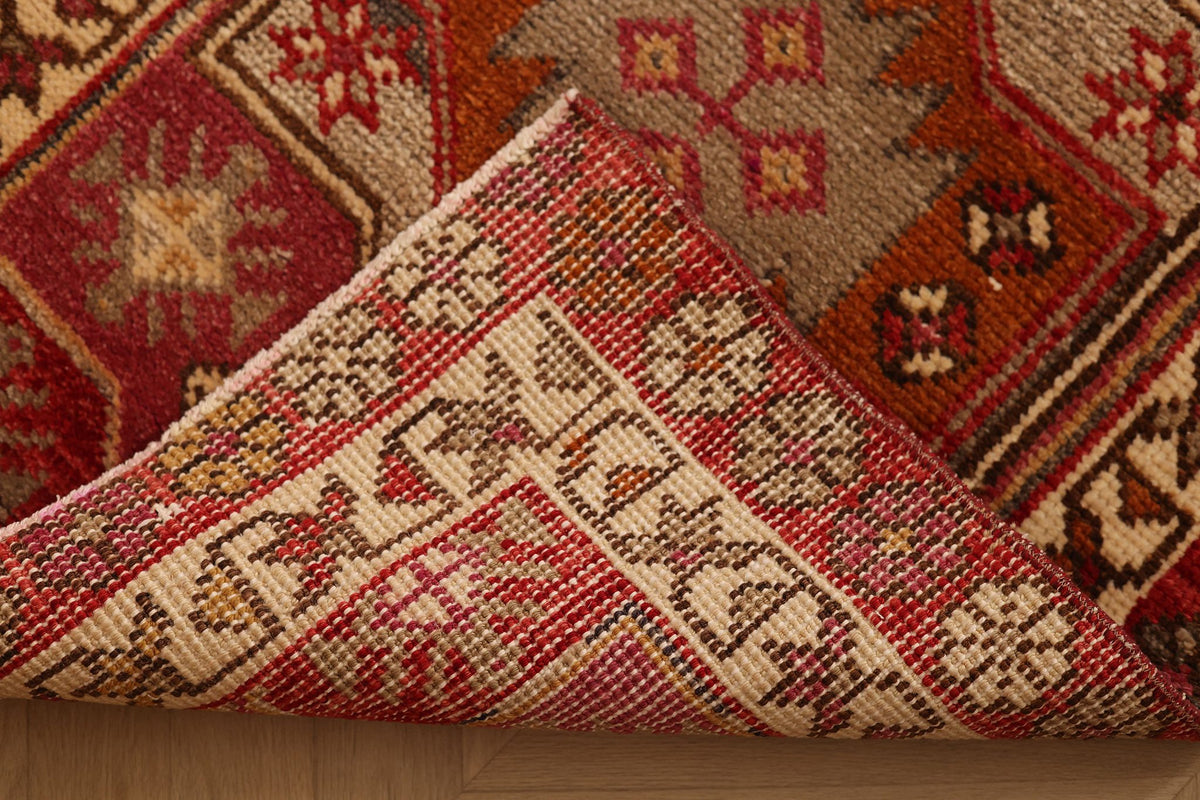 Vintage Southeastern Persian Style Runner Rug 3x13 ft — Red & Brown Geometric