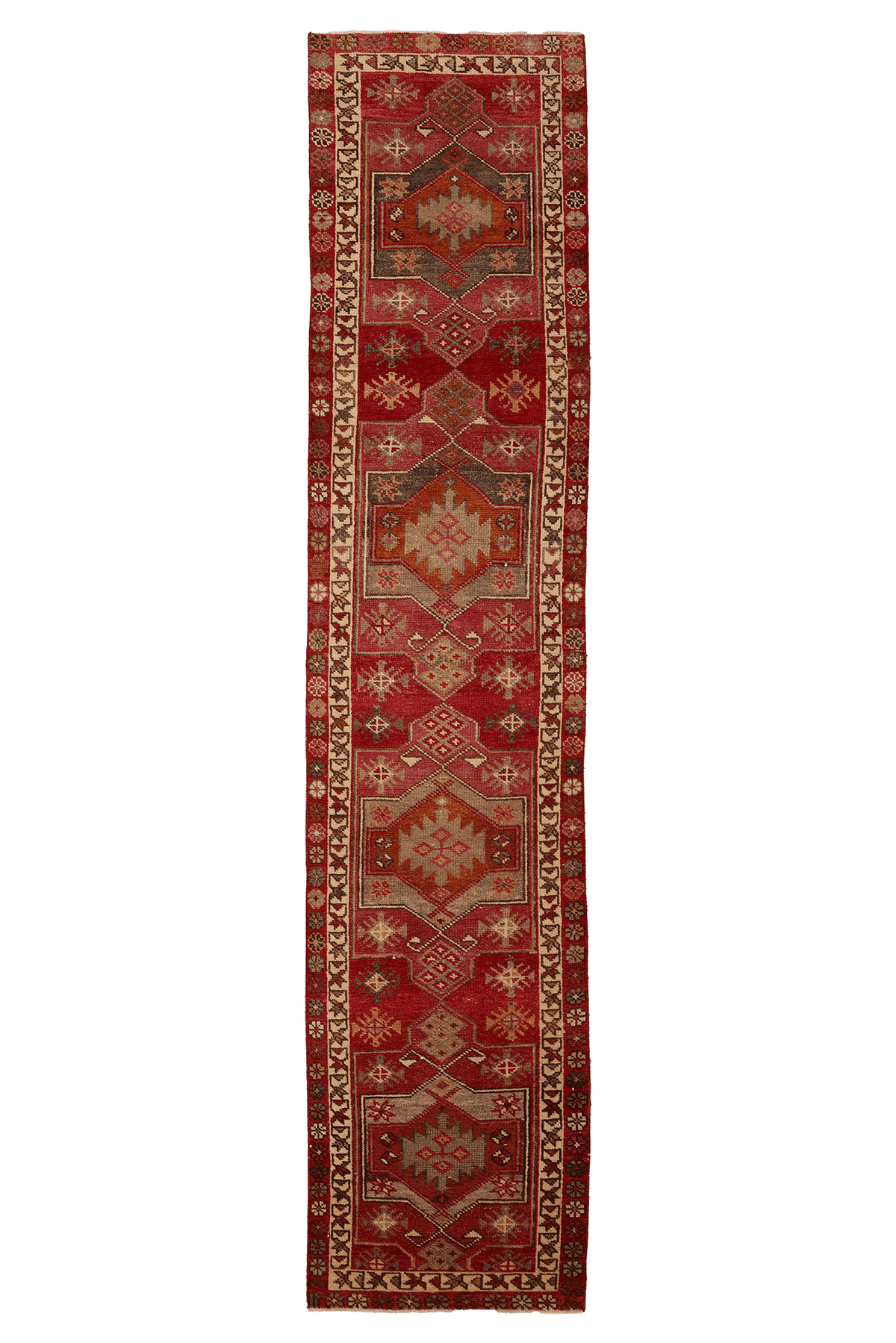 Vintage Southeastern Persian Style Runner Rug 3x13 ft — Red & Brown Geometric