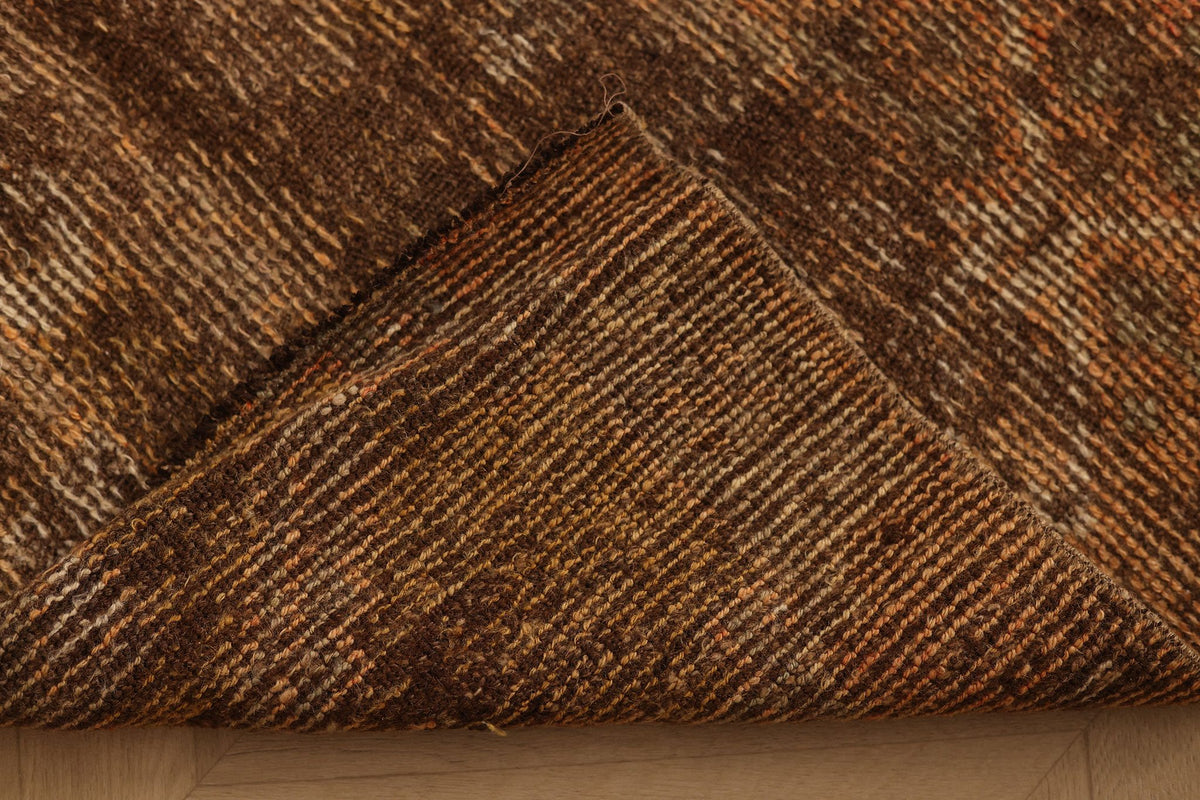 Vintage Malatya Turkish Runner Rug 3x9 ft — Brown & Orange Geometric