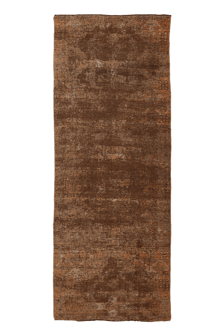 Vintage Malatya Turkish Runner Rug 3x9 ft — Brown & Orange Geometric