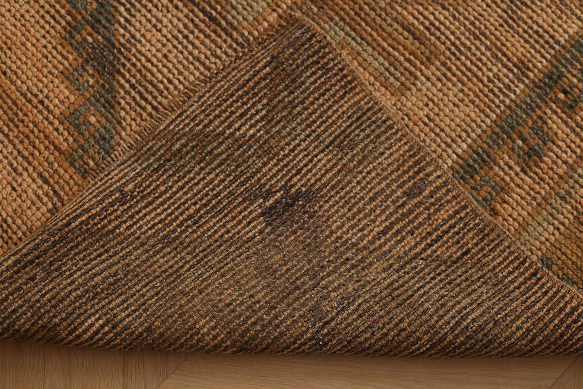 Vintage Malatya Turkish Runner Rug 3x11 ft — Brown & Beige Geometric