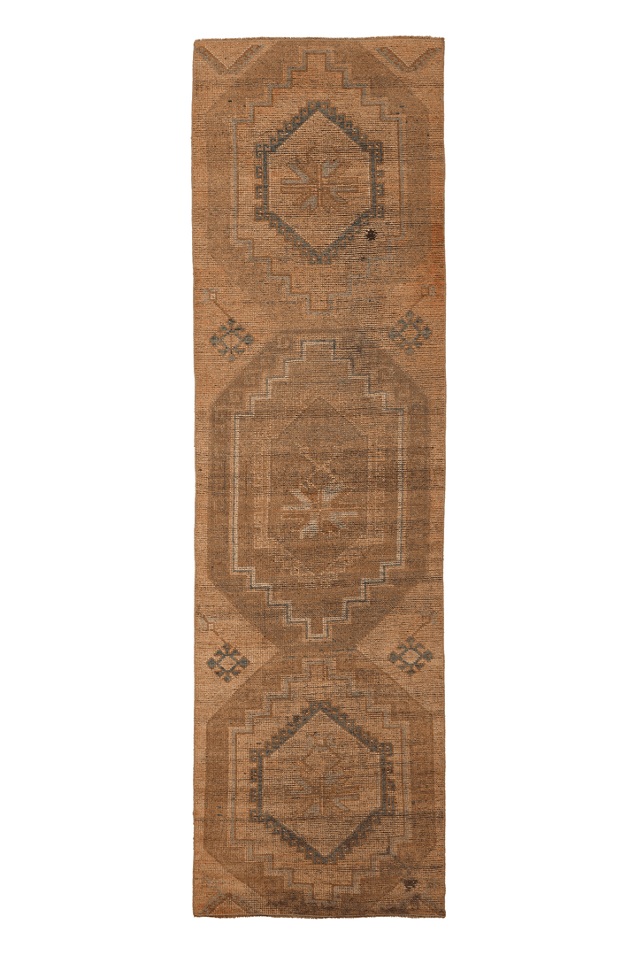 Vintage Malatya Turkish Runner Rug 3x11 ft — Brown & Beige Geometric