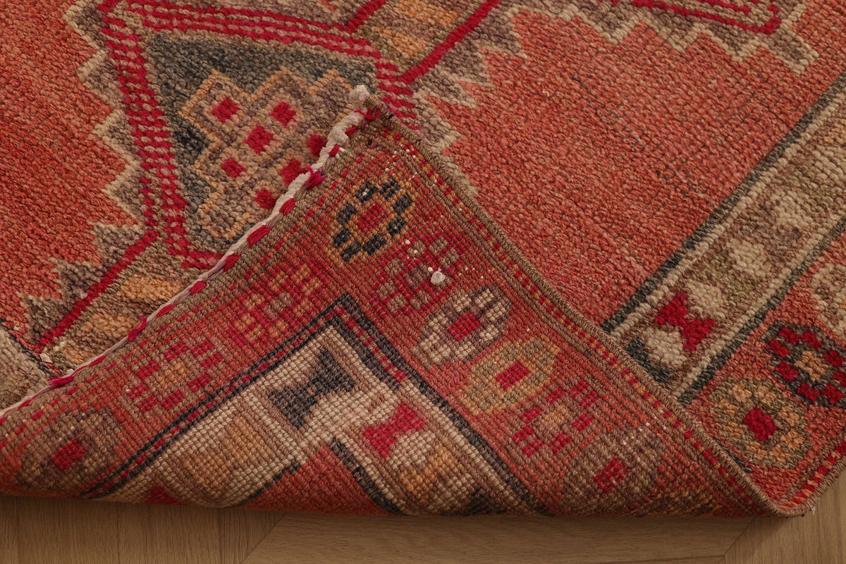 Vintage Southeastern Persian Style Runner Rug 3x13 ft — Red & Beige Geometric