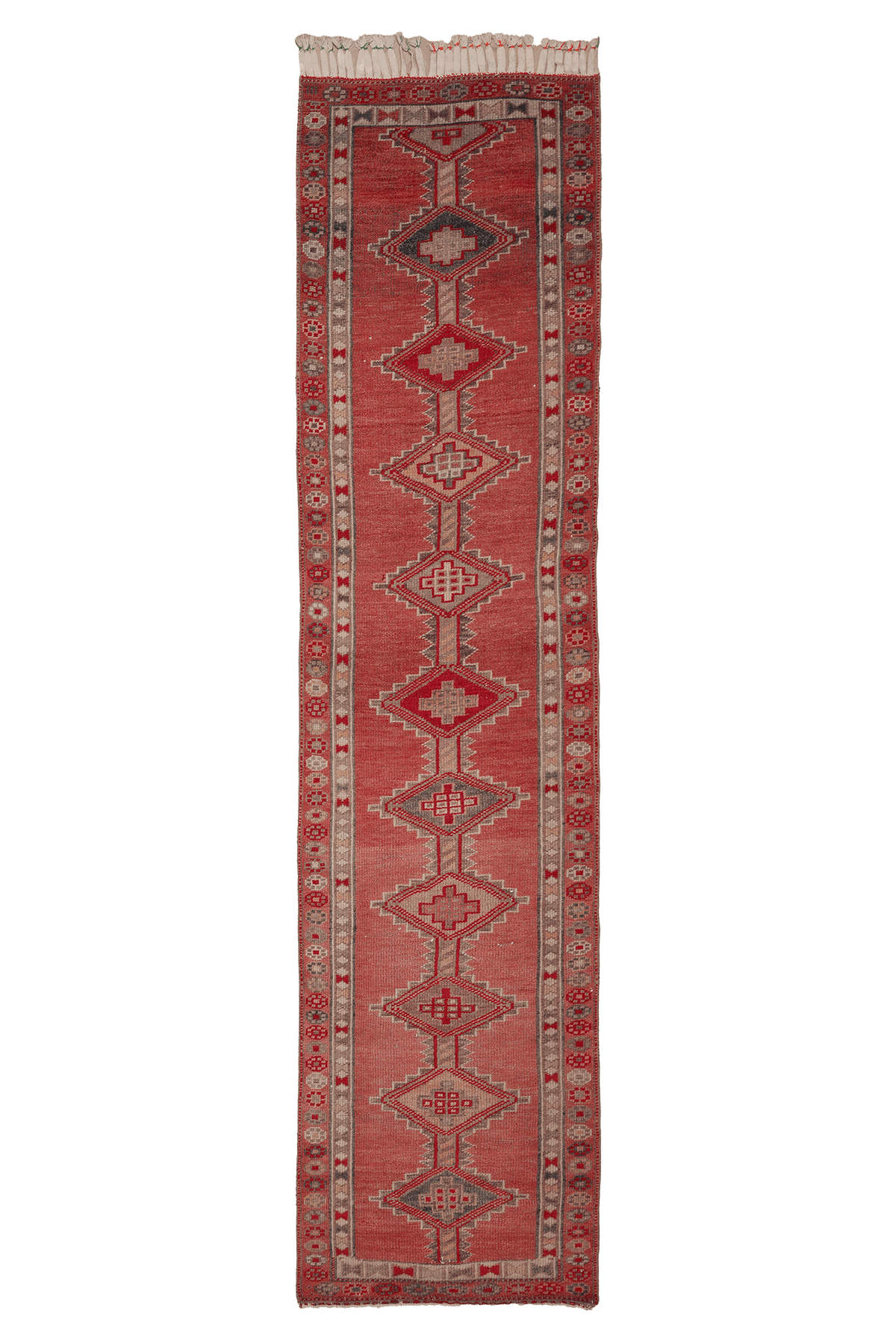 Vintage Southeastern Persian Style Runner Rug 3x13 ft — Red & Beige Geometric