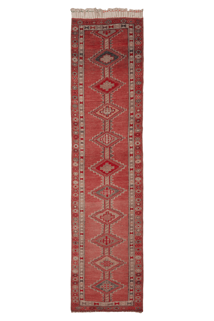 Vintage Southeastern Persian Style Runner Rug 3x13 ft — Red & Beige Geometric