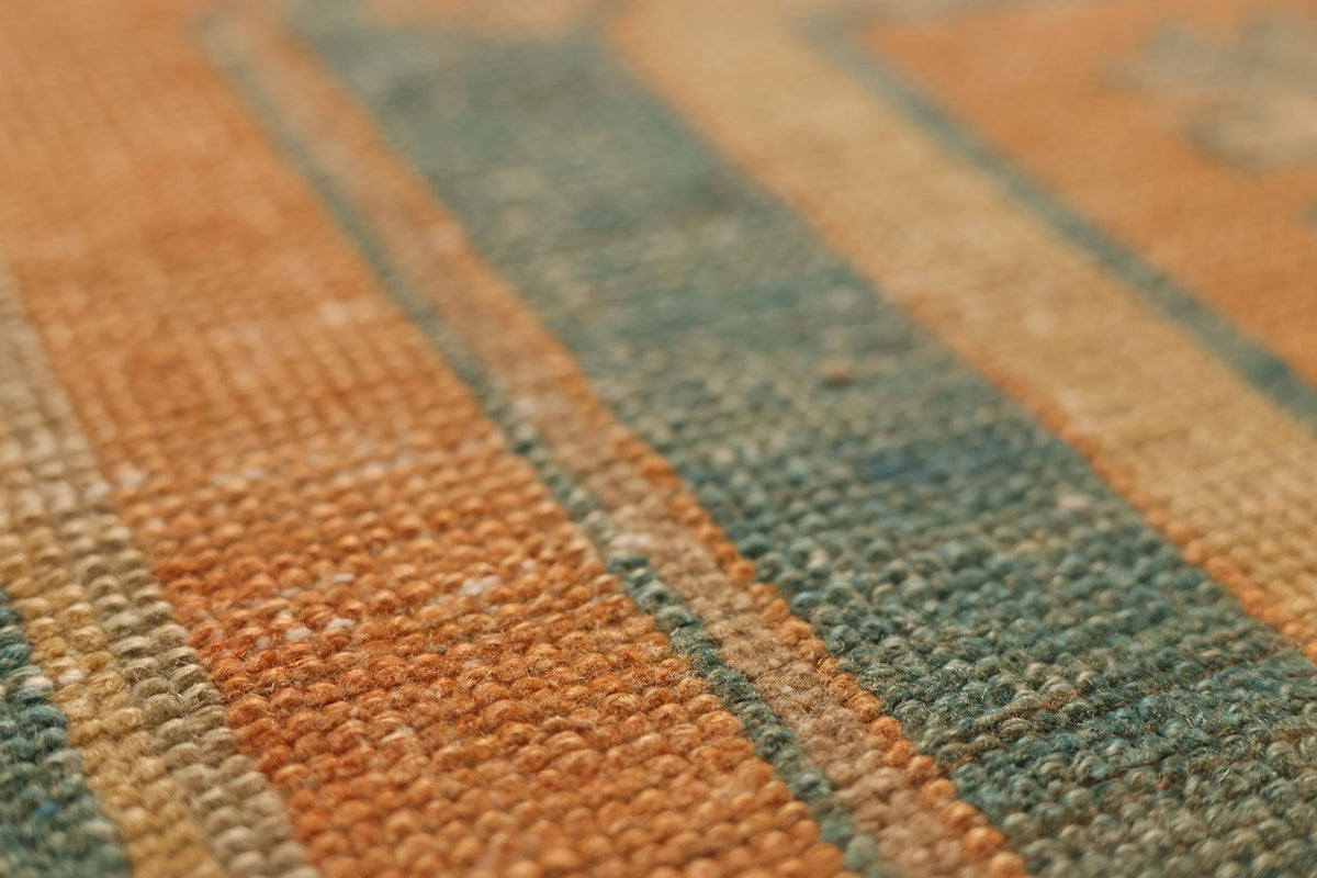 Vintage Malatya Turkish Runner Rug 3x8 ft — Orange & Blue Geometric
