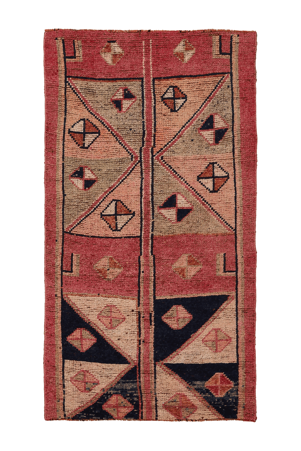 Vintage Southeastern Patchwork Area Rug 3x6 ft — Red & Brown Geometric