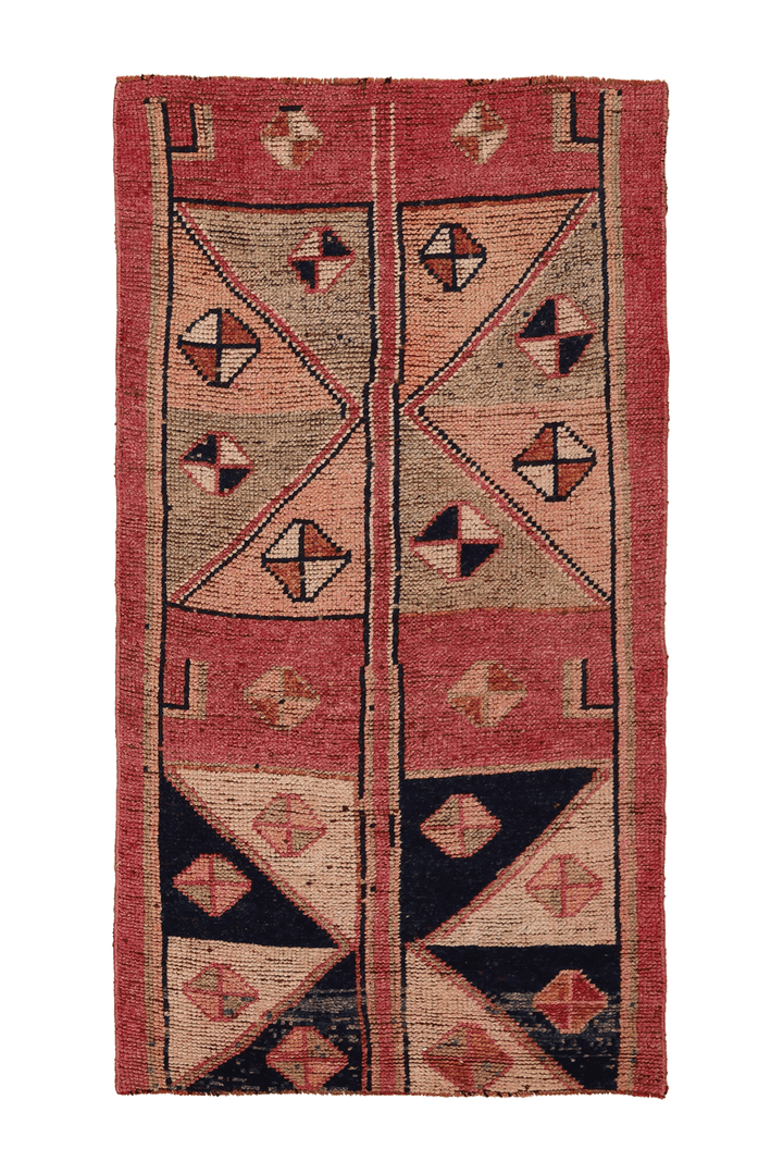 Vintage Southeastern Patchwork Area Rug 3x6 ft — Red & Brown Geometric
