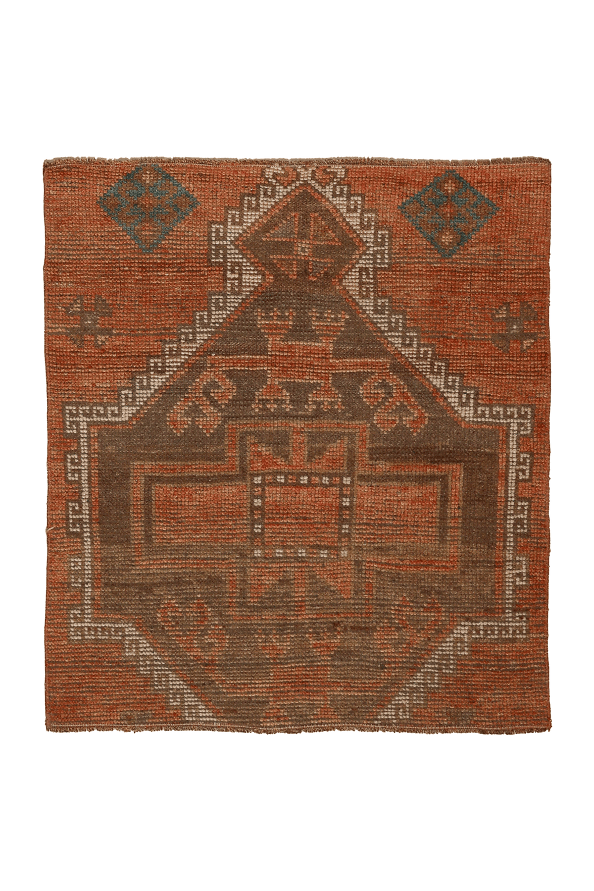 Vintage Malatya Turkish Doormat 3x3 ft — Orange & Brown Geometric
