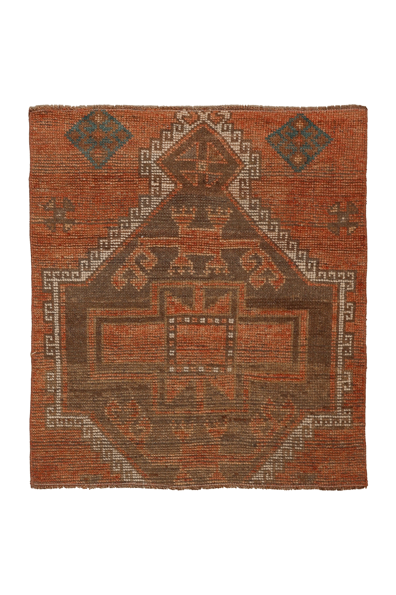 Vintage Malatya Turkish Doormat 3x3 ft — Orange & Brown Geometric