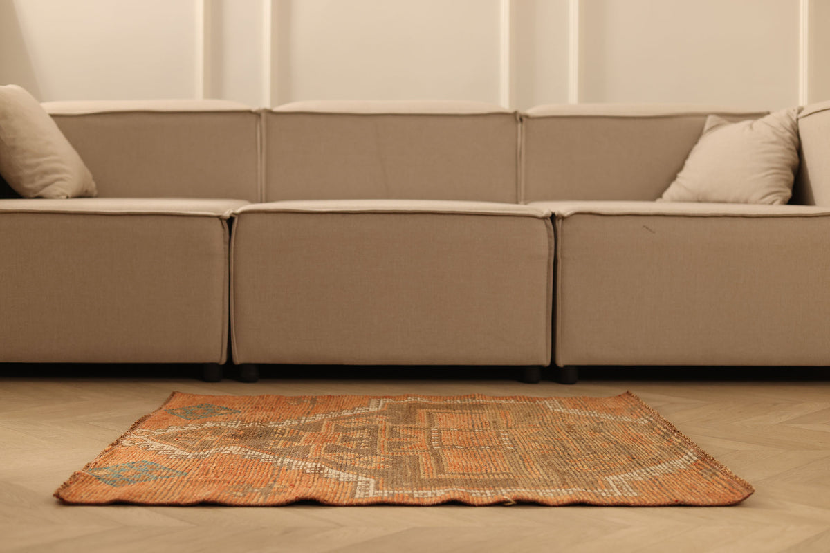Vintage Malatya Turkish Doormat 3x3 ft — Orange & Brown Geometric