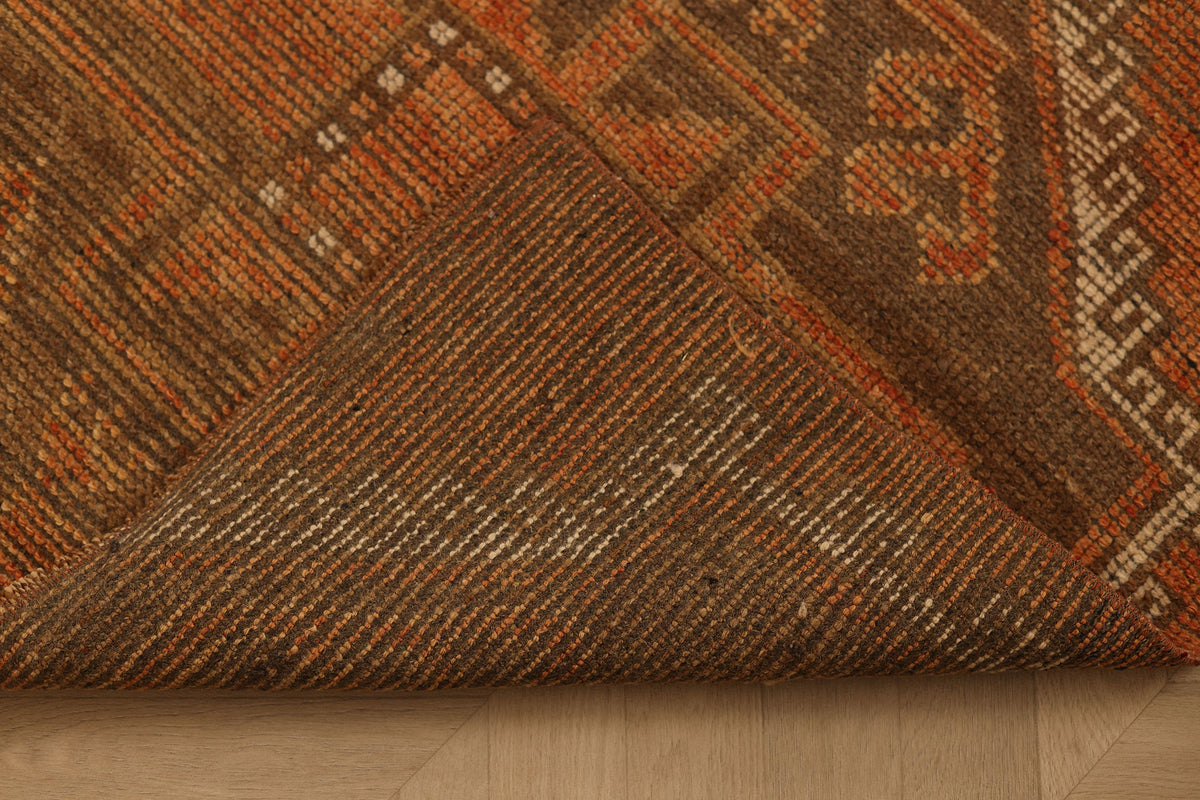 Vintage Malatya Turkish Doormat 3x3 ft — Orange & Brown Geometric