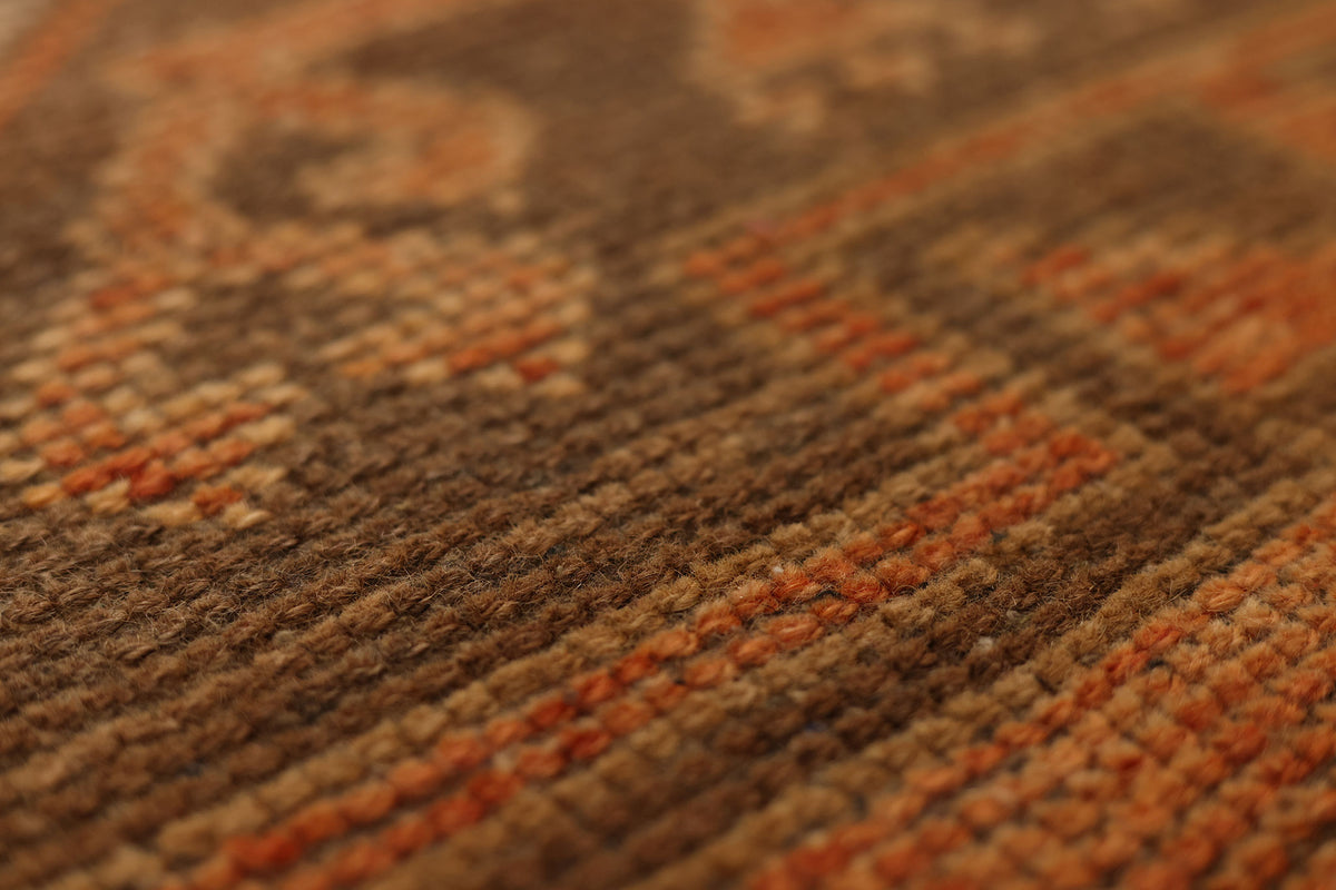 Vintage Malatya Turkish Doormat 3x3 ft — Orange & Brown Geometric