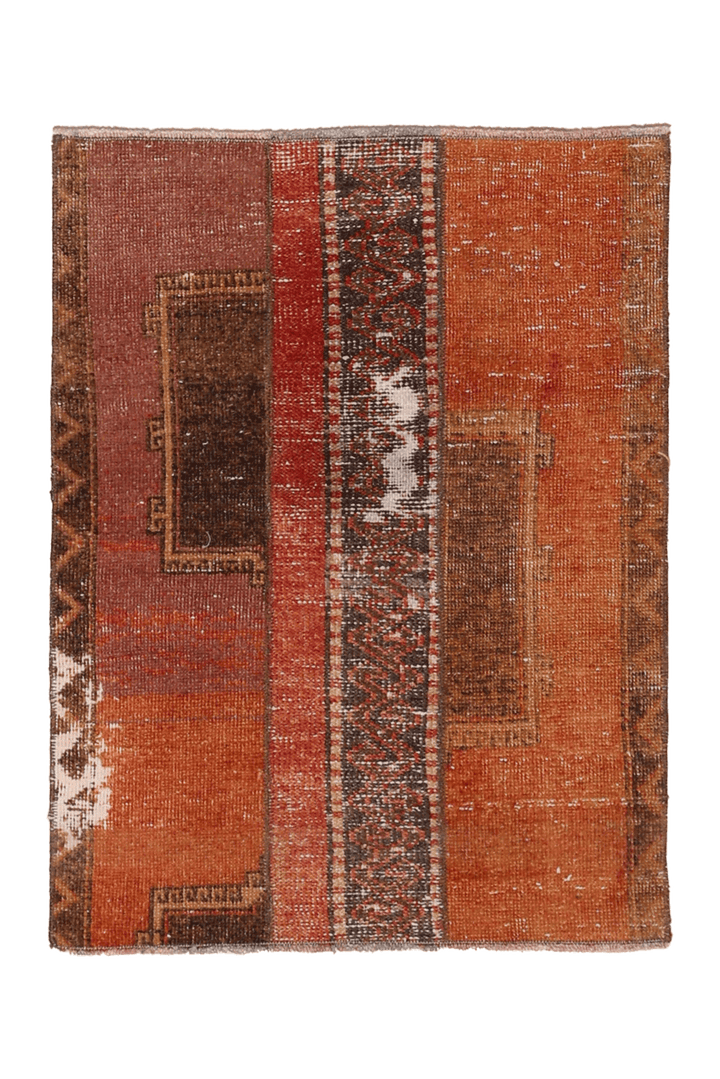 Vintage Turkish Doormat 2x3 ft — Orange & Brown Geometric