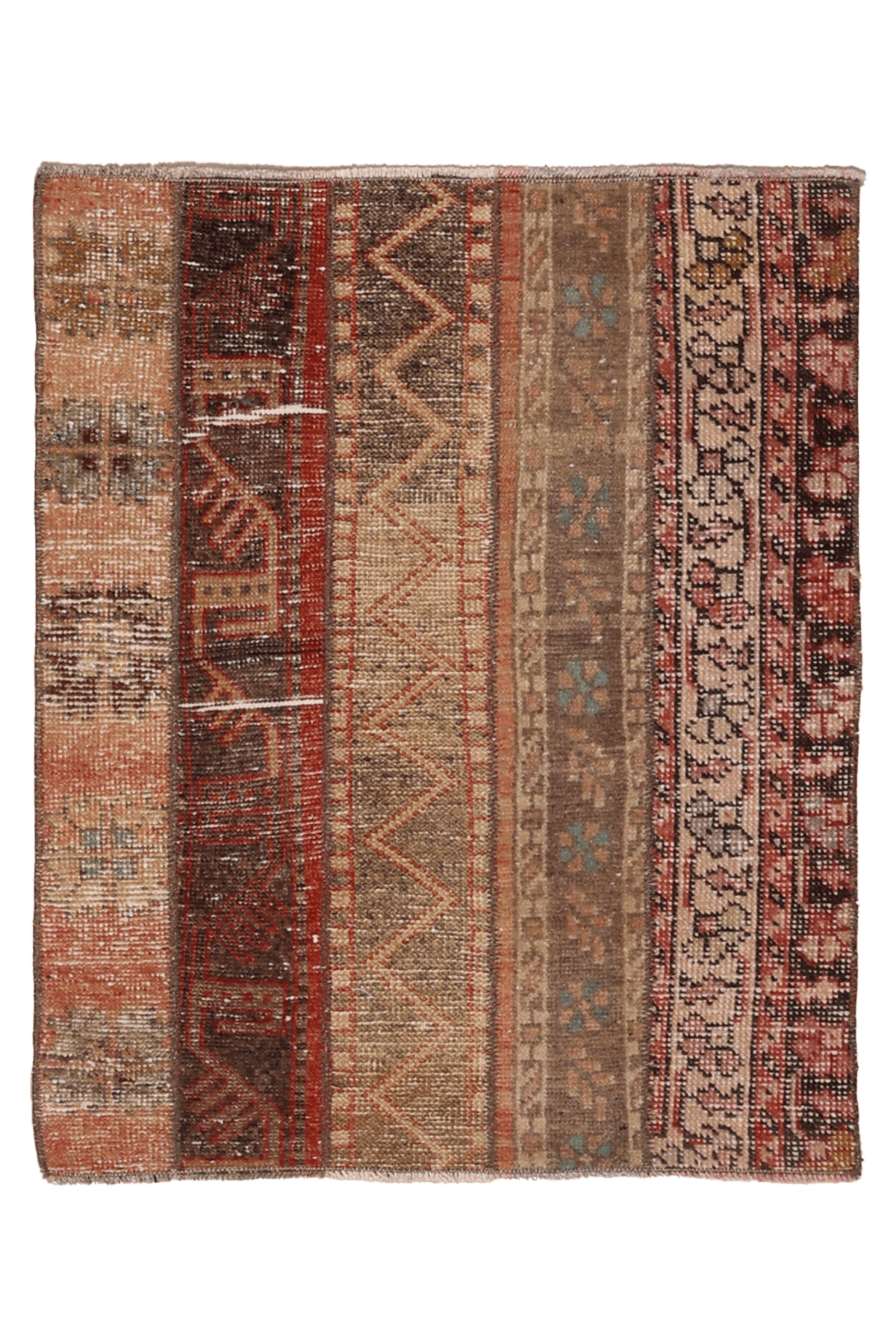 Vintage Turkish Doormat 2x2 ft — Brown & Red Stripped (No. 42468)