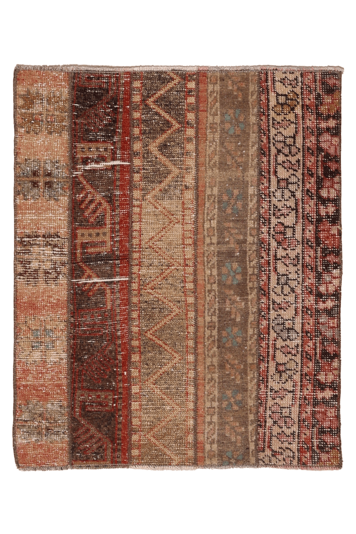 Vintage Turkish Doormat 2x2 ft — Brown & Red Stripped (No. 42468)