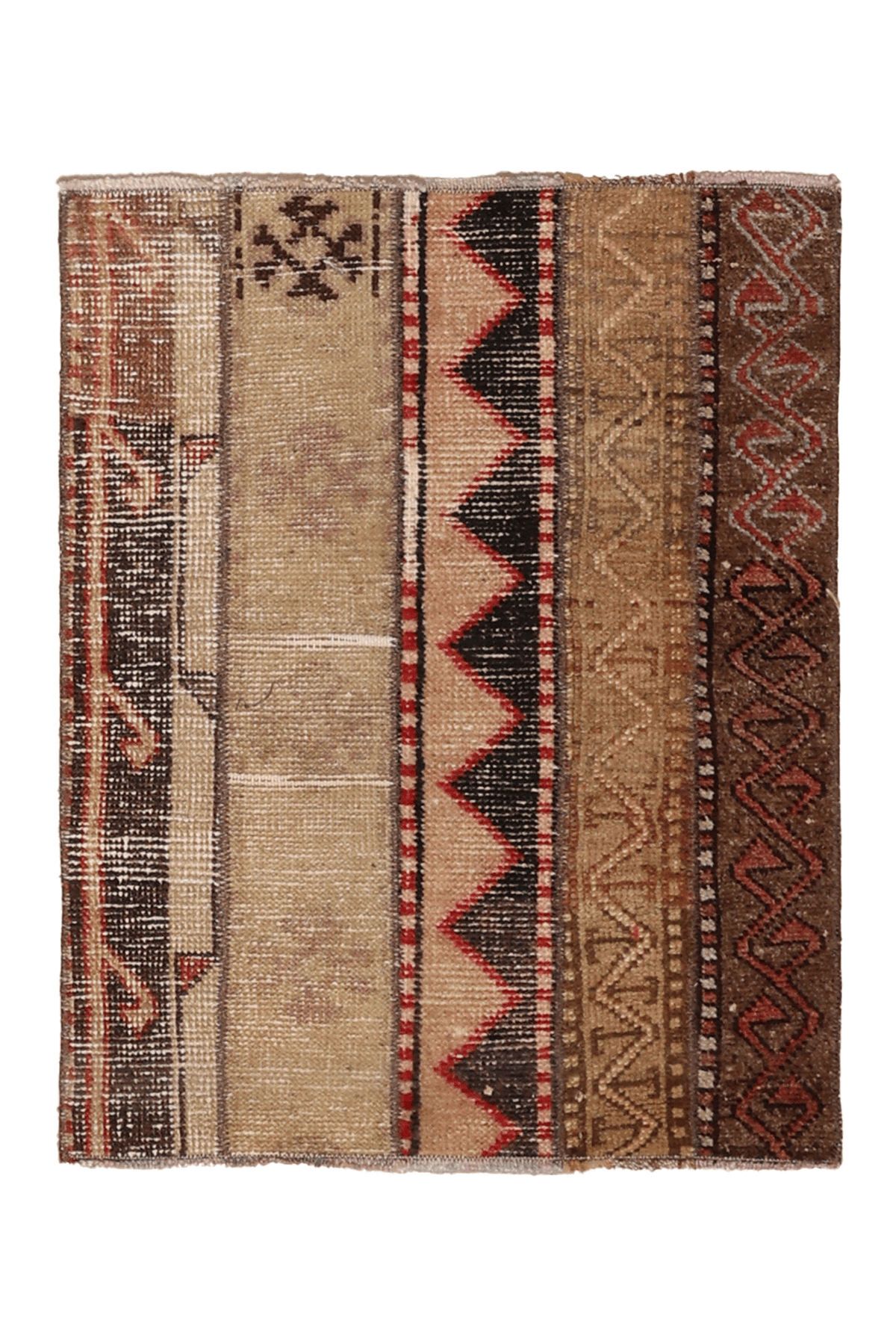 Vintage Turkish Doormat 2x2 ft — Beige & Brown Geometric (No. 42477)