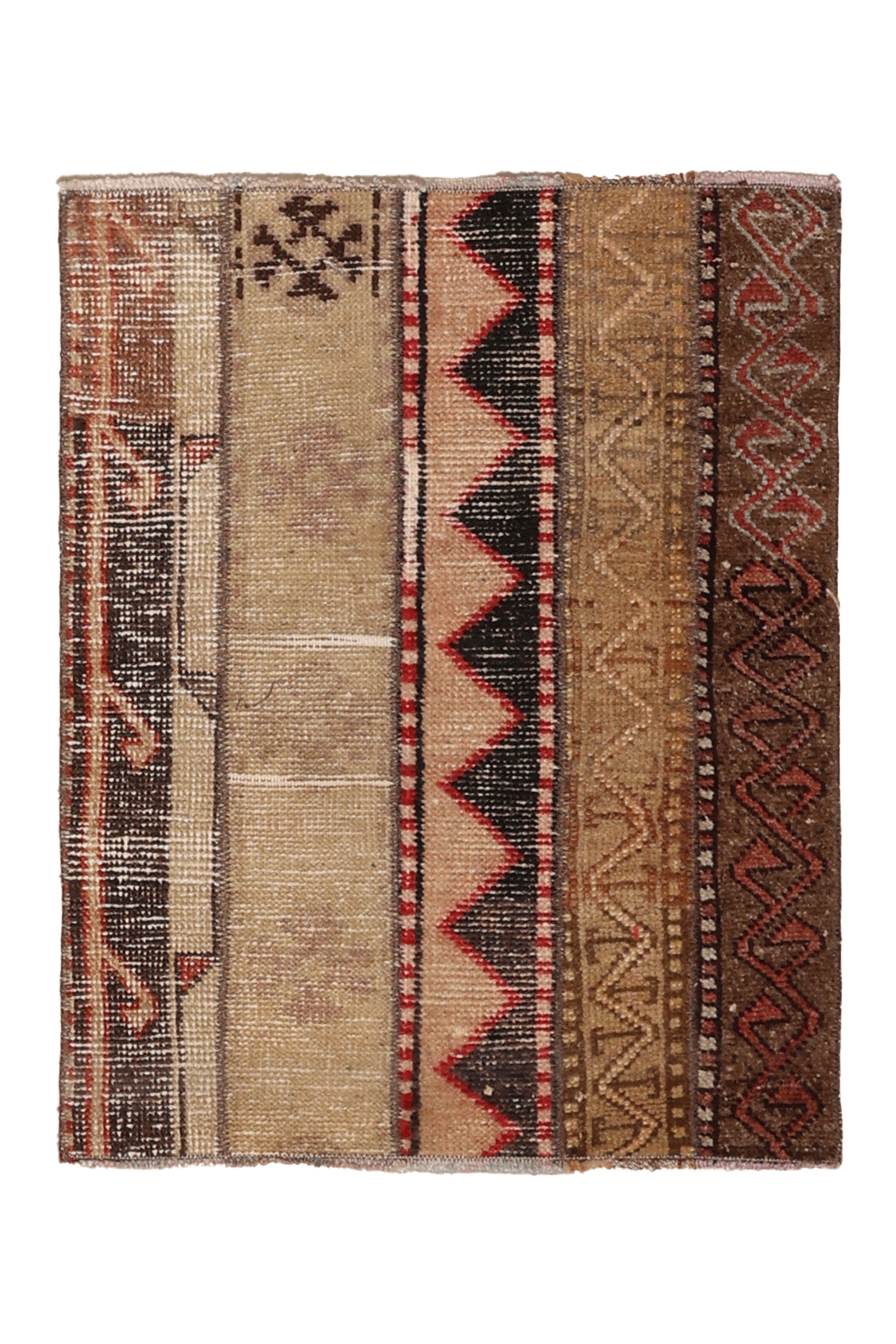 Vintage Turkish Doormat 2x2 ft — Beige & Brown Geometric (No. 42477)