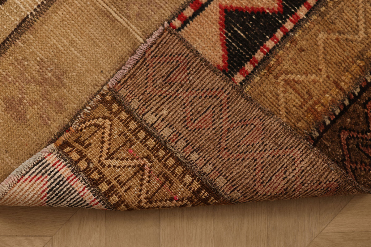 Vintage Turkish Doormat 2x2 ft — Beige & Brown Geometric (No. 42477)