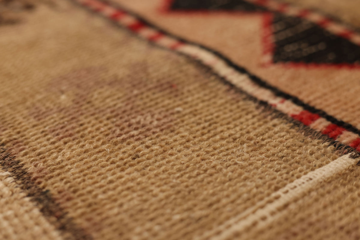 Vintage Turkish Doormat 2x2 ft — Beige & Brown Geometric (No. 42477)