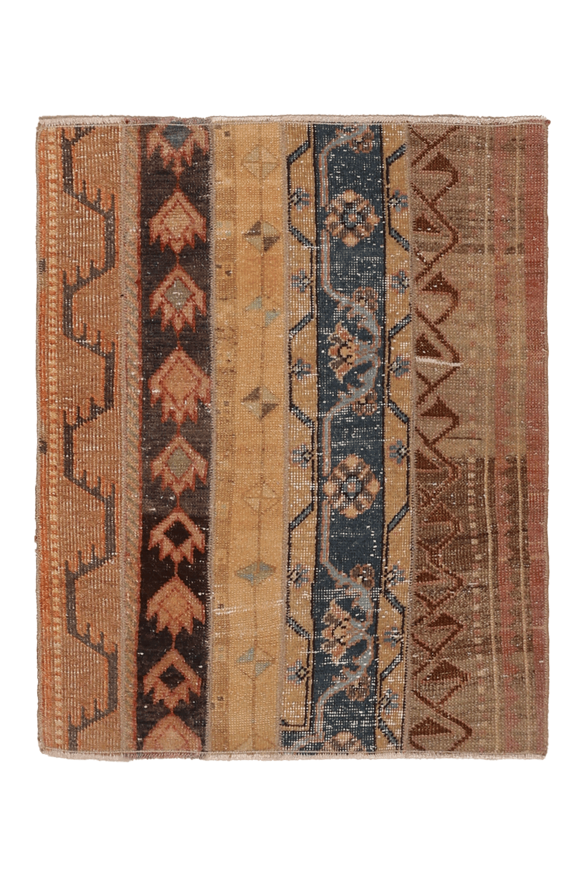 Vintage Turkish Doormat 2x3 ft — Beige & Brown Stripped