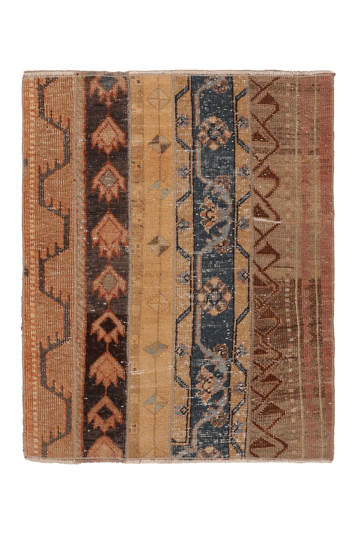 Vintage Turkish Doormat 2x3 ft — Beige & Brown Stripped