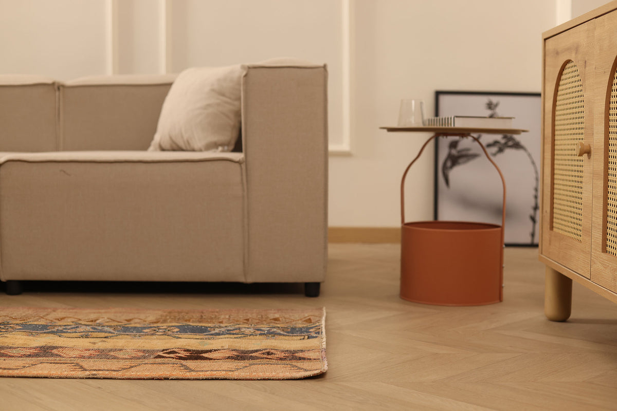 Vintage Turkish Doormat 2x3 ft — Beige & Brown Stripped