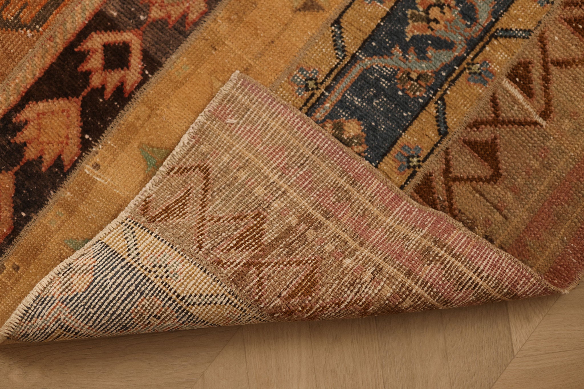 Vintage Turkish Doormat 2x3 ft — Beige & Brown Stripped