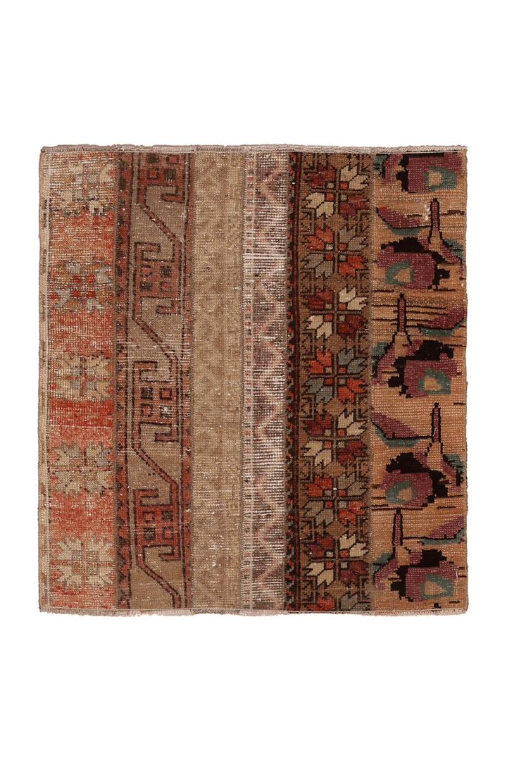 Vintage Turkish Doormat 2x2 ft — Brown & Red Stripped
