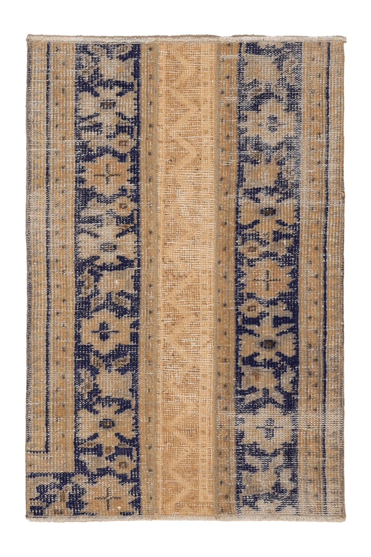 Vintage Turkish Doormat 2x3 ft — Beige & Blue Patchwork