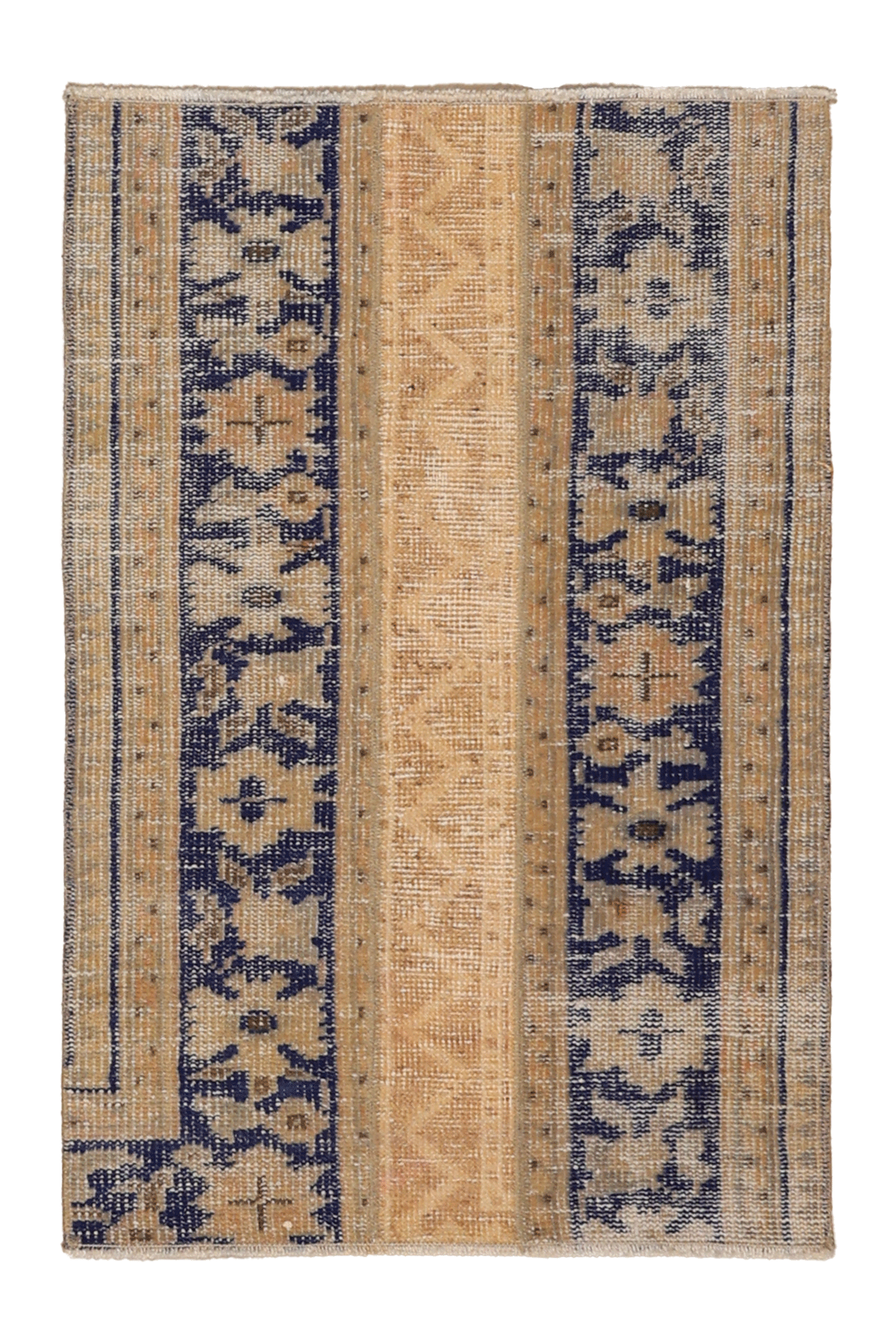 Vintage Turkish Doormat 2x3 ft — Beige & Blue Patchwork