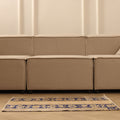 Vintage Turkish Doormat 2x3 ft — Beige & Blue Patchwork