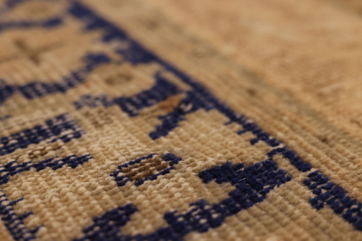 Vintage Turkish Doormat 2x3 ft — Beige & Blue Patchwork